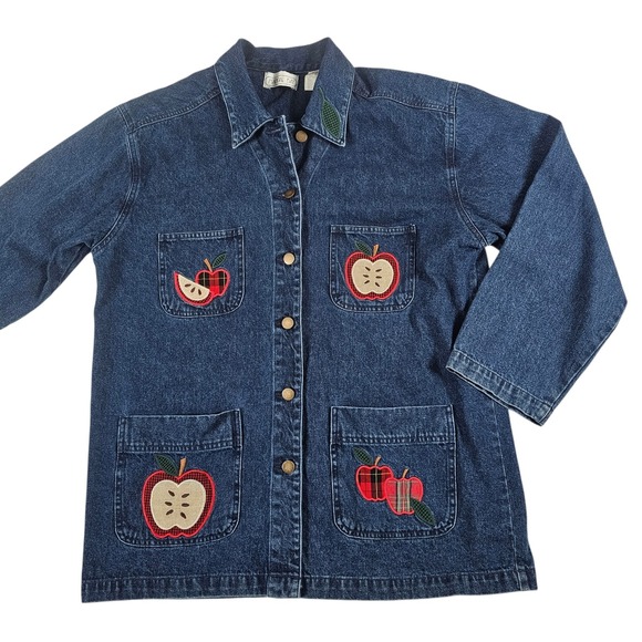 Mandal Bay Jackets & Blazers - Vtg Mandal Bay Denim Jean Chore Barn Jacket Embroidered Apple Size XL
